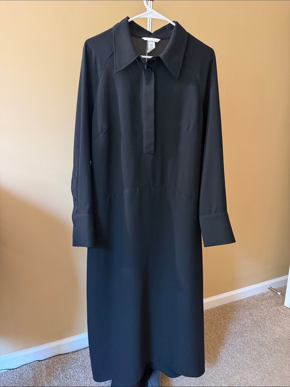 H&M Black Long-Sleeve Collared Maxi Dress